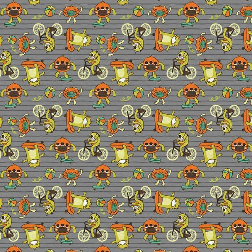 Have Fun Stay Safe " Gray" Cotton Fabric