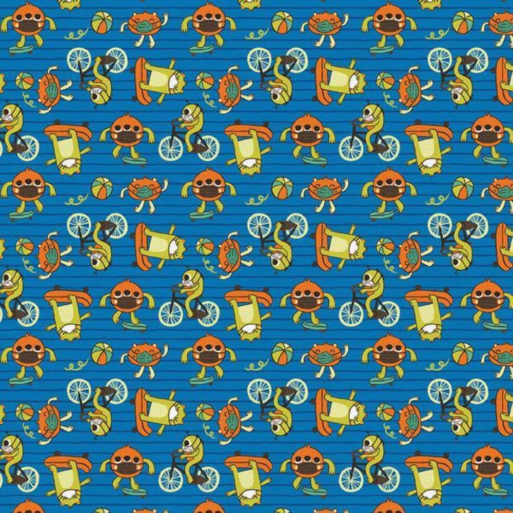 Have Fun Stay Safe " Blue" Cotton Fabric