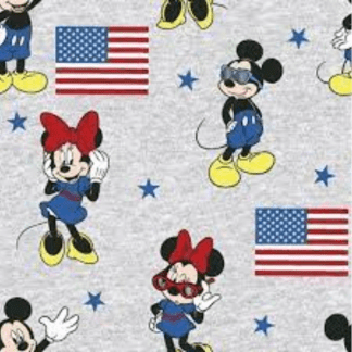 Disney Patriotic Mickey & Minnie Mouse American Flag Grey Cotton Fabric