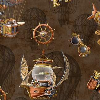 Full Steam Ahead Digital Airships Cotton Fabric