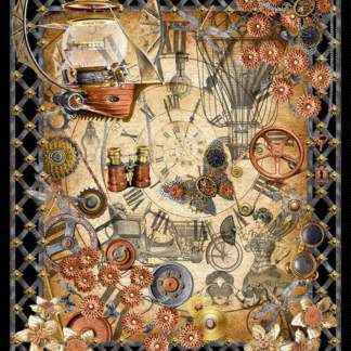 Full Steam Ahead Digital Steampunk Panel 36" Cotton Fabric