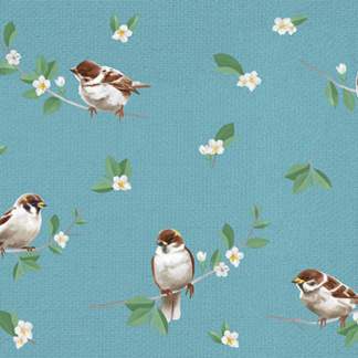 Love Never Fails Digital Birds on Branches Cotton Fabric