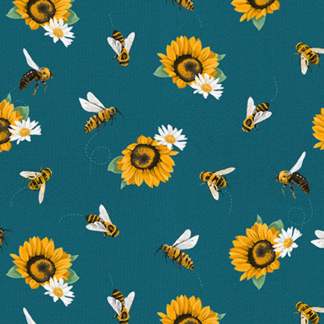 Love Never Fails Digital Sunflowers and Bees Cotton Fabric