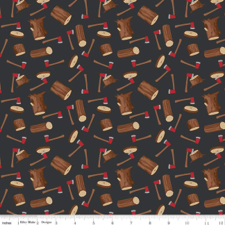 Woodsman Wood Axe Black Cotton Fabric