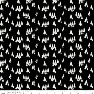 Woodsman Trees Black Cotton Fabric