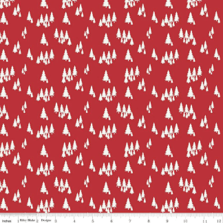 Woodsman Trees Red Cotton Fabric