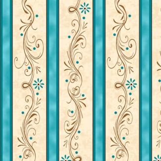 Amazing Grace Decorative Scroll Stripe Teal Cotton Fabric
