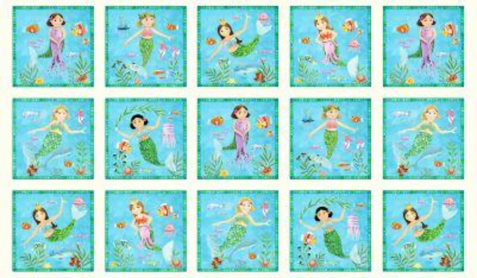 Mermaid Block Panel Cotton Fabric