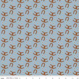 Wild Rose Horseshoes Blue Cotton Fabric