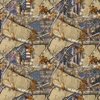 Realtree Deer & Flag Allover Desert Cotton Fabric
