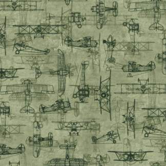 First in Flight Blueprint Green Cotton Fabric