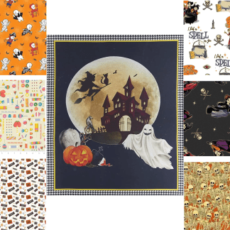 Halloween Bundle with Darkside Panel and 6 print Bundle, FAT Quarter, 1/2 Yard,