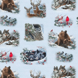 Wildlife "Winter Companions" Cotton Fabric