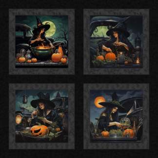 Pumpkin Witch Pillow Panel Cotton Fabric