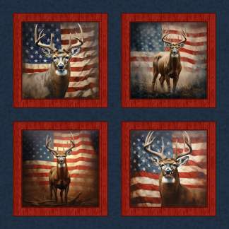 Red White & Blue Buck Pillow Panel Cotton Fabric