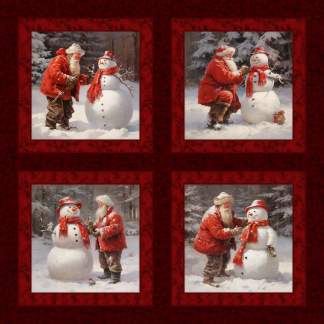 Santa's Snow Buddies Pillow Panel Cotton Fabric