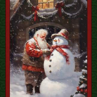 Santa's Snowman Panel Cotton Fabric