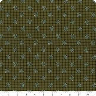 Midnight Lace Flower Check Olive Cotton Fabric