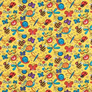 Happy Bugs Cotton Calico Fabric