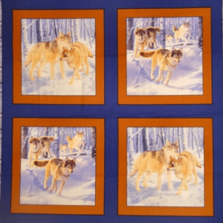 Wolf Pack Navy Pillow Panels Cotton Fabric