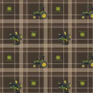 John Deere Brown Tractor Plaid Cotton Fabric