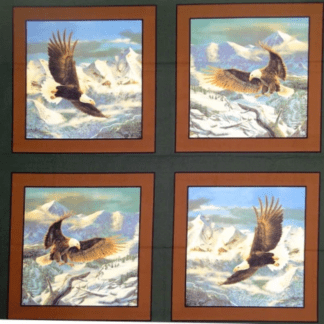 Soaring High Eagles Green Pillow Panel Digital Cotton Fabric