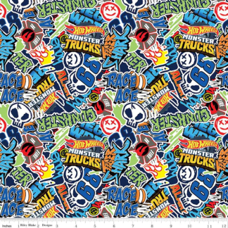 Hot Wheels Monster Trucks Logos Multi Cotton Fabric