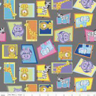 Crayola Colorful Friends 43/44"W Charcoal Cotton Fabric