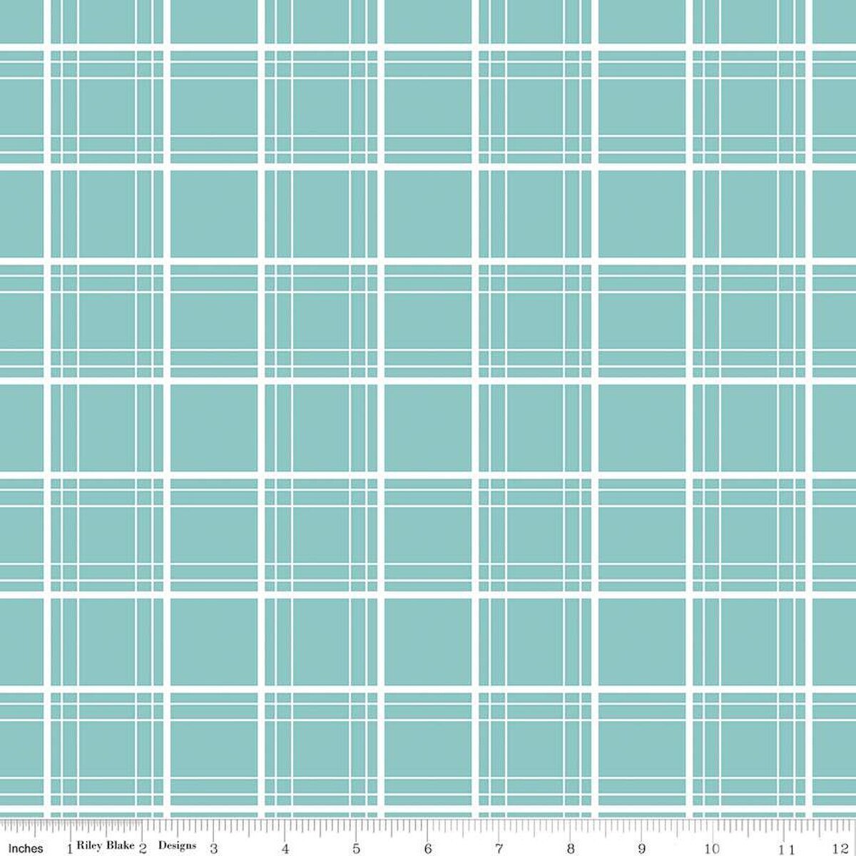 Ski Hill Ski Tracks Aqua Cotton Fabric