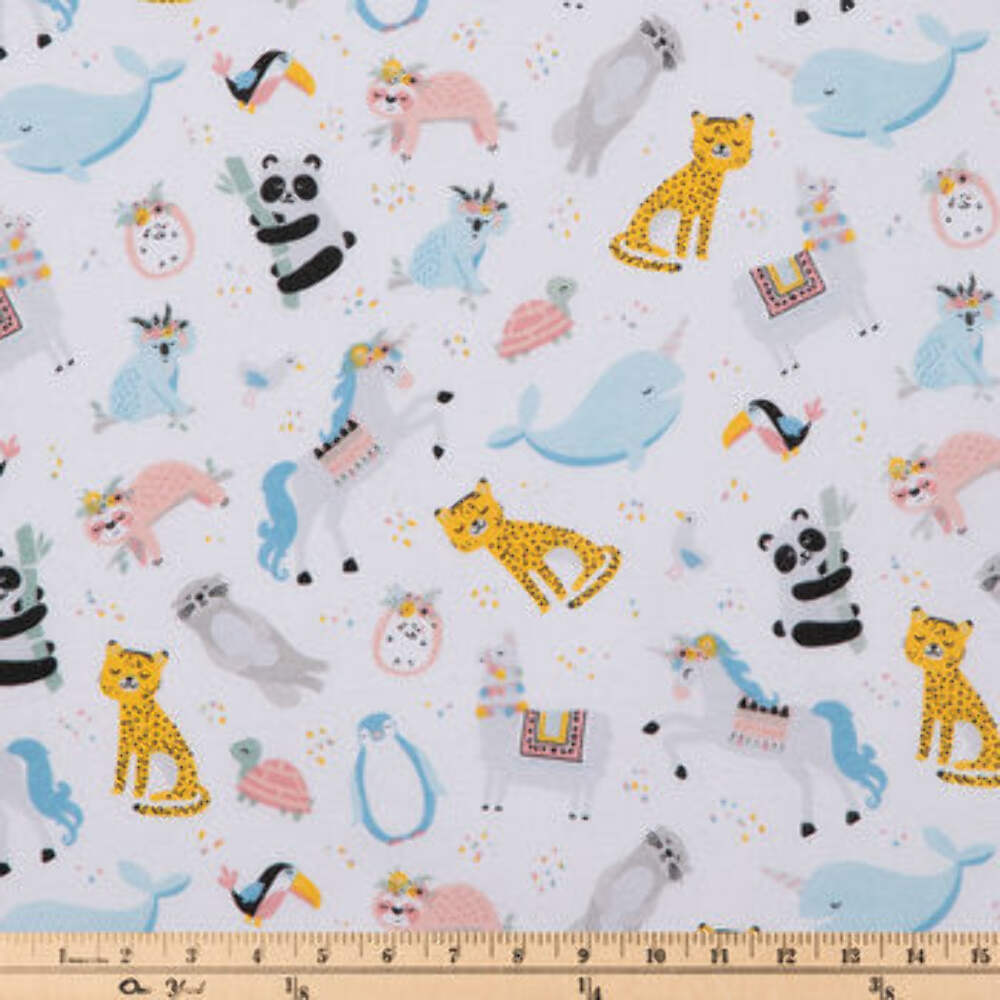Pastel Animals and Flowers Flannel Fabric - Image 2
