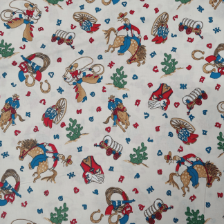 Western Cowboy Fiesta & White Cartoon Cotton Fabric