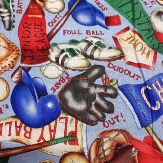 Baseball Equipment Allover Blue Cotton Fabric