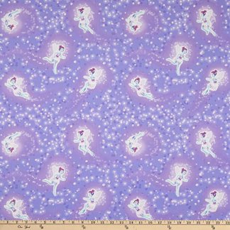Glow in The Dark Pixies & Petals Tossed Pixies Purple Cotton Fabric