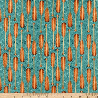Dockside Canoe Paddles Aqua Cotton Fabric