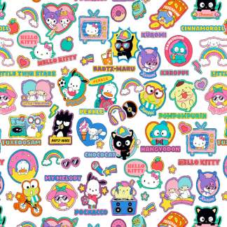 Hello Kitty Friends Stickers Cotton Fabric
