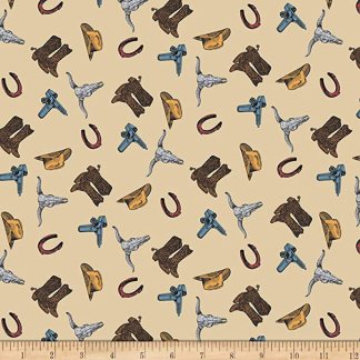 John Wayne Cowboy Accessories Tan Cotton Fabric