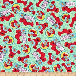 Sesame Street Digital Tossed Elmo Green, Cotton Fabric by the Yard