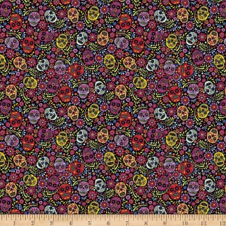 Eternally Yours Sugar Skulls Black Cotton Fabric
