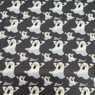 Halloween Ghost Boo Black Cotton Fabric