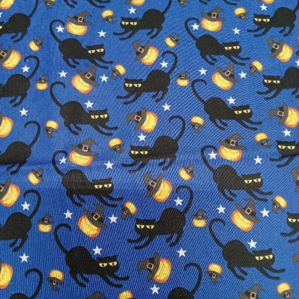 Halloween Black Cat Blue Cotton Fabric