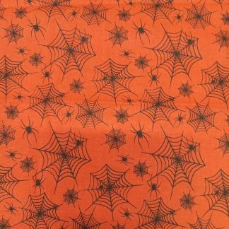 Halloween Spider Webs Orange Cotton Fabric