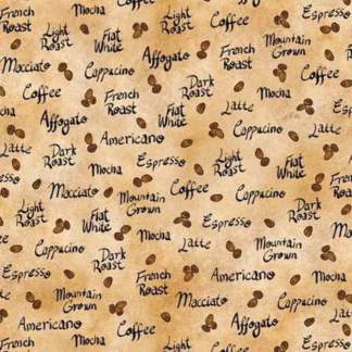 Perfect Blend Coffee Word Toss Tan Cotton Fabric