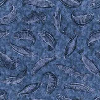 Fish Tails Tonal Blue Cotton Fabric