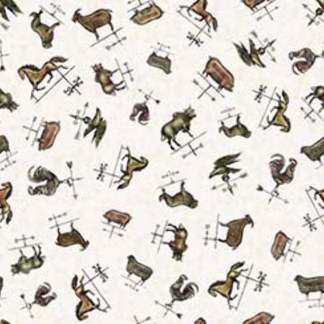Country Farm Weathervanes Cotton Fabric