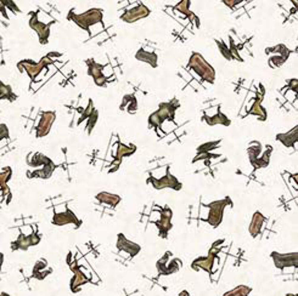 Country Farm Weathervanes Cotton Fabric