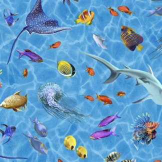 Treasures at Sea Spaced Sealife Blue Cotton Fabric