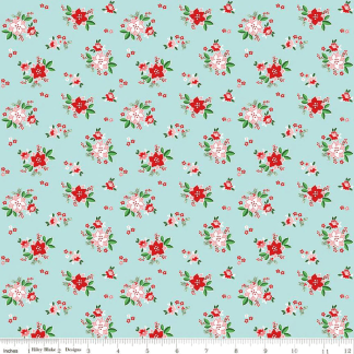 Pixie Noel 2 Poinsettias Aqua Cotton Fabric