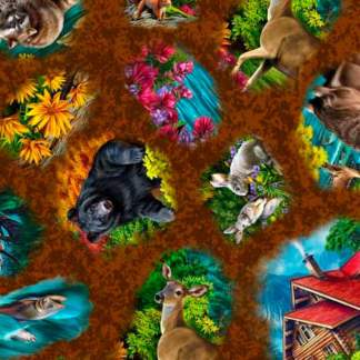 Handmade Placemat Or Table Runner Brookside Lodge Animal Vignettes Brown