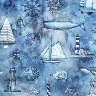 Handmade Placemat Or Table Runner Siren's Call Coastal Collage Blue