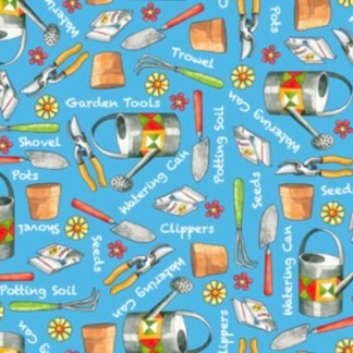 Handmade Placemat Or Table Runner Who Let the Hogs Out Gardening Tools Blue